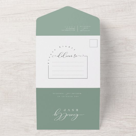 Invitation Tout En Un Elégant Sage Green Minimal Arch QR Code photo (Dehors)