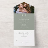 Invitation Tout En Un Élégant Sage Green Monogram Mariage photo (À l'intérieur)