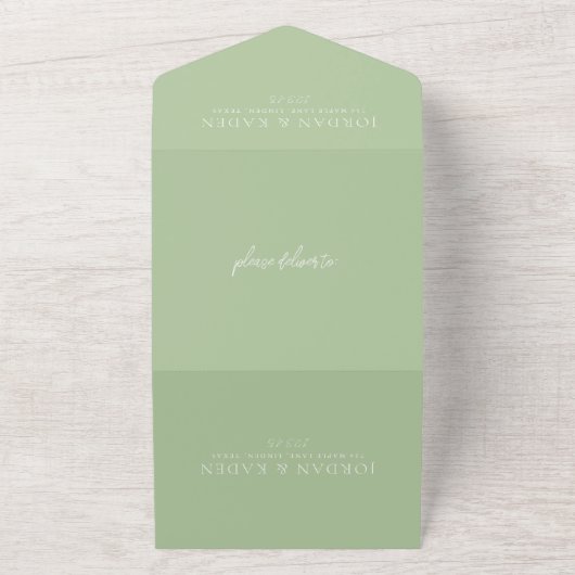 Invitation Tout En Un Élégant Sage Green Script Monogramme Mariage (Dehors)