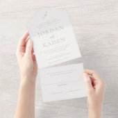 Invitation Tout En Un Élégant Sage Green Script Monogramme Mariage (Déchirure)
