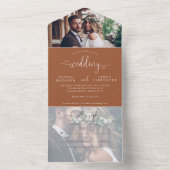 Invitation Tout En Un Élégant Script 2 Mariage photo en terre cuite mode (À l'intérieur)
