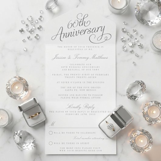 Invitation Tout En Un Elegant Script 60th Diamond Wedding Anniversary