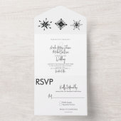 Invitation Tout En Un Élégant Script Black Snowflakes Mariage de Noël (À l'intérieur)