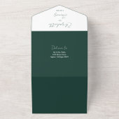 Invitation Tout En Un Élégant script chic Emerald Green QR Code Mariage (Dehors)