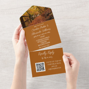 Invitation Tout En Un Élégant script en terre cuite RSVP Whimsical QR Co