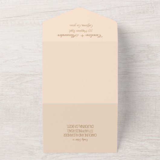 Invitation Tout En Un Élégant script ivoire de champagne RSVP QR moderne (Dehors)