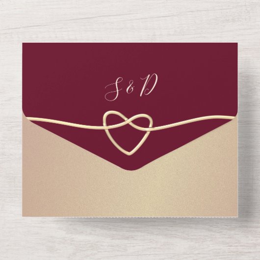 Invitation Tout En Un Élégant Script Mariage Bourgogne (Verso)