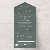 Invitation Tout En Un Élégant script Mariage minimal vert (À l'intérieur)