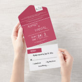 Invitation Tout En Un Élégant script moderne Magenta Monogramme Mariage (Déchirure)