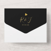 Invitation Tout En Un Élégant Script Monogram Gold Heart Mariage (Verso)