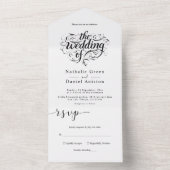 Invitation Tout En Un Élégant Script noir et blanc Mariage classique (À l'intérieur)