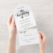 Invitation Tout En Un Élégant Script noir et blanc Mariage moderne (Déchirure)