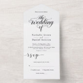 Invitation Tout En Un Élégant script noir et blanc Mariage simple (À l'intérieur)