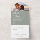 Invitation Tout En Un Élégant Script Sage Green Monogramme Mariage photo (À l'intérieur)