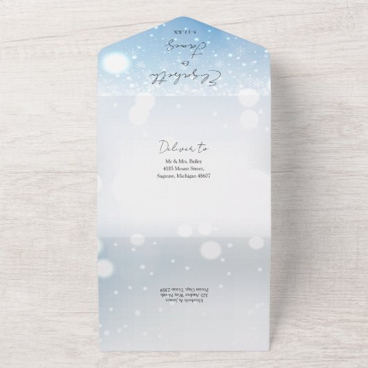 Invitation Tout En Un Élégant Script Snowflakes Mariage d'hiver (Dehors)