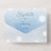 Invitation Tout En Un Élégant Script Snowflakes Mariage d'hiver (Verso)