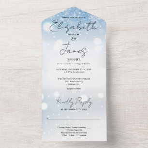 Invitation Tout En Un Élégant Script Snowflakes Mariage d'hiver