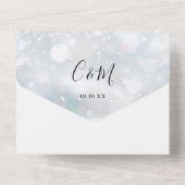 Invitation Tout En Un Élégant Script Snowflakes Mariage d'hiver (Verso)