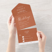 Invitation Tout En Un Élégant Script Terracotta Rust Calligraphie Mariag (Déchirure)