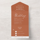 Invitation Tout En Un Élégant Script Terracotta Rust Calligraphie Mariag (À l'intérieur)