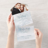Invitation Tout En Un Élégant Script Winter Snowflakes Photo Mariage (Déchirure)
