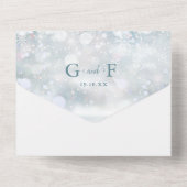 Invitation Tout En Un Élégant Script Winter Snowflakes Photo Mariage (Verso)