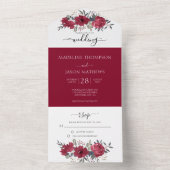 Invitation Tout En Un Élégant simple Bourgogne florale tout en un Mariag (À l'intérieur)