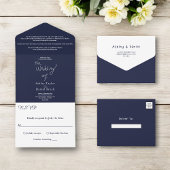 Invitation Tout En Un Elégant Simple Marine Bleu Blanc Moderne Chic Mari