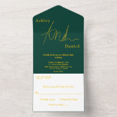 Invitation Tout En Un Elégant Simple Vert Et Or Mariage Luxe (À l'intérieur)