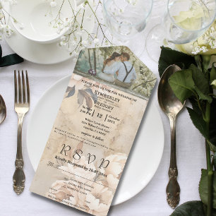 Invitation Tout En Un Élégant site de photo florale Peony à la crème bla