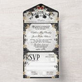 Invitation Tout En Un Elégant Skeletons Rose noir Halloween (À l'intérieur)