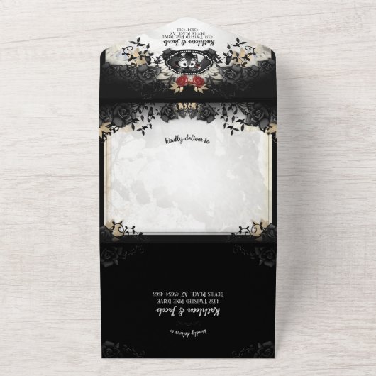 Invitation Tout En Un Elégant Skeletons Rose noir Halloween (Dehors)