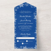 Invitation Tout En Un Élégant Snowflakes Bordure Bleu Profond Mariage d' (À l'intérieur)