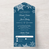 Invitation Tout En Un Élégant Snowflakes Dark Blue Navy Mariage hivernal (À l'intérieur)