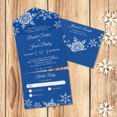 Invitation Tout En Un Élégant Snowflakes Deep Blue Winter Wedding
