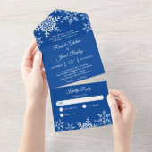 Invitation Tout En Un Élégant Snowflakes Deep Blue Winter Wedding (Déchirure)