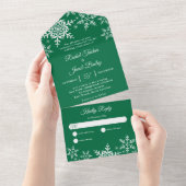 Invitation Tout En Un Élégant Snowflakes Green Noël Mariage d'hiver (Déchirure)