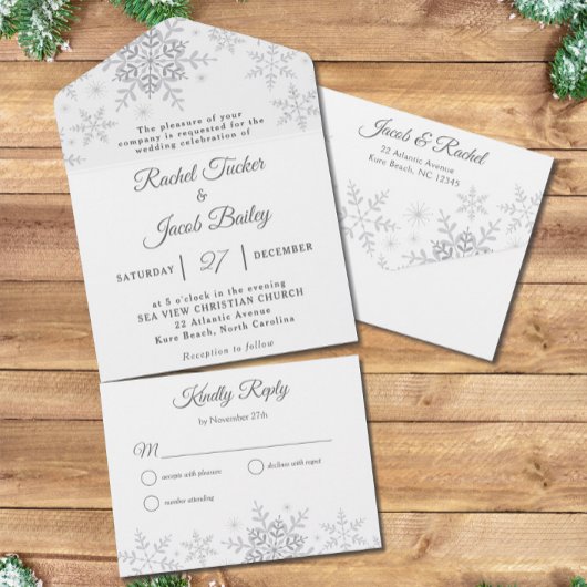 Invitation Tout En Un Élégant Snowflakes Noël Mariage d'hiver