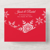 Invitation Tout En Un Élégant Snowflakes Noël Mariage rouge brillant (Verso)