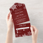 Invitation Tout En Un Élégant Snowflakes Rouge Noël Mariage d'hiver (Déchirure)