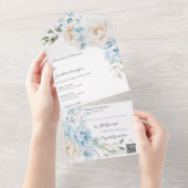 Invitation Tout En Un Elegant Soft Blue Floral Wedding (Déchirure)