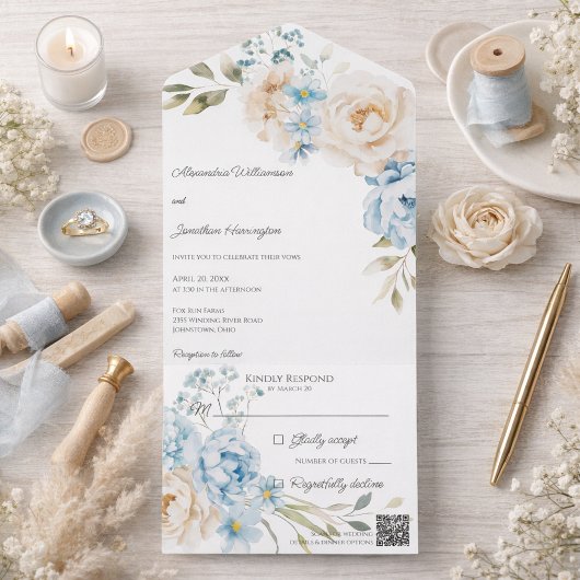 Invitation Tout En Un Elegant Soft Blue Floral Wedding