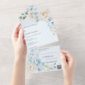 Invitation Tout En Un Elegant Soft Blue on Blue Floral Wedding (Déchirure)