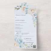 Invitation Tout En Un Elegant Soft Blue on Blue Floral Wedding (À l'intérieur)