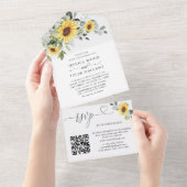 Invitation Tout En Un Elégant Sunflower Eucalyptus Mariage code QR (Déchirure)