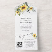 Invitation Tout En Un Elégant Sunflower Eucalyptus Mariage code QR (À l'intérieur)