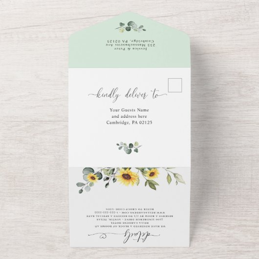 Invitation Tout En Un Elégant Sunflower Eucalyptus Mariage code QR (Dehors)