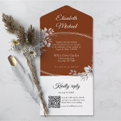 Invitation Tout En Un Élégant Terracotta QR Code Monogramme Mariage RSVP