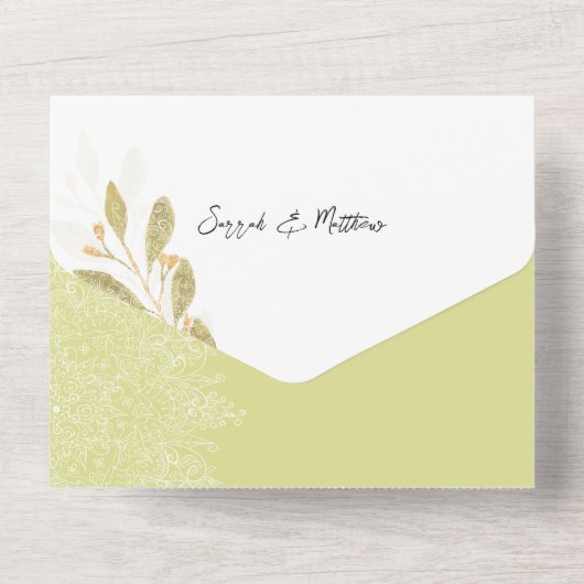 Invitation Tout En Un Elégant thé vert romantique aquarelle Art (Verso)