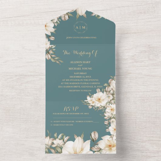 Invitation Tout En Un Elégant thème d'hiver - Tous en un mariage Inviter (À l'intérieur)
